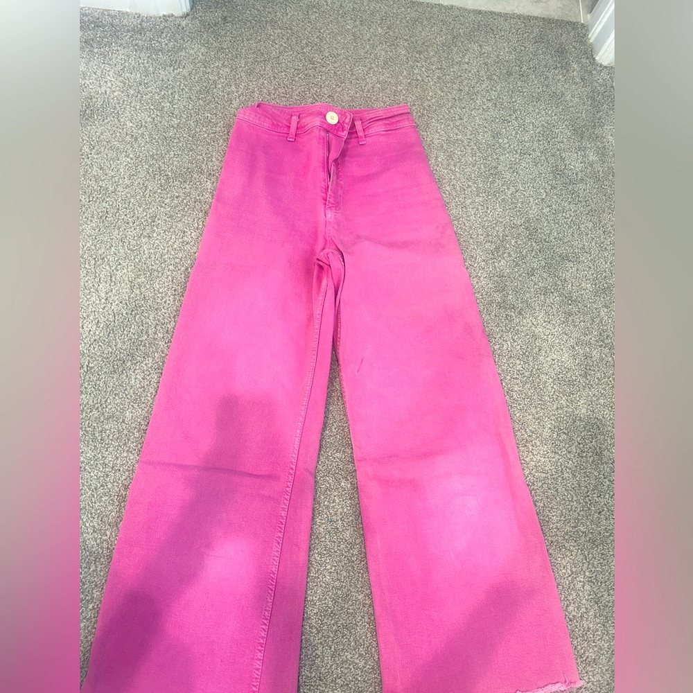 Pink Zara high waisted straight legged denim jeans